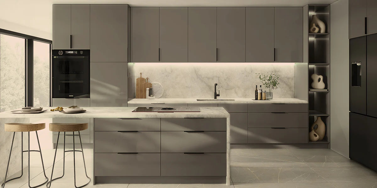 POLAR GREY FRAMELESS KITCHEN CABINETS
