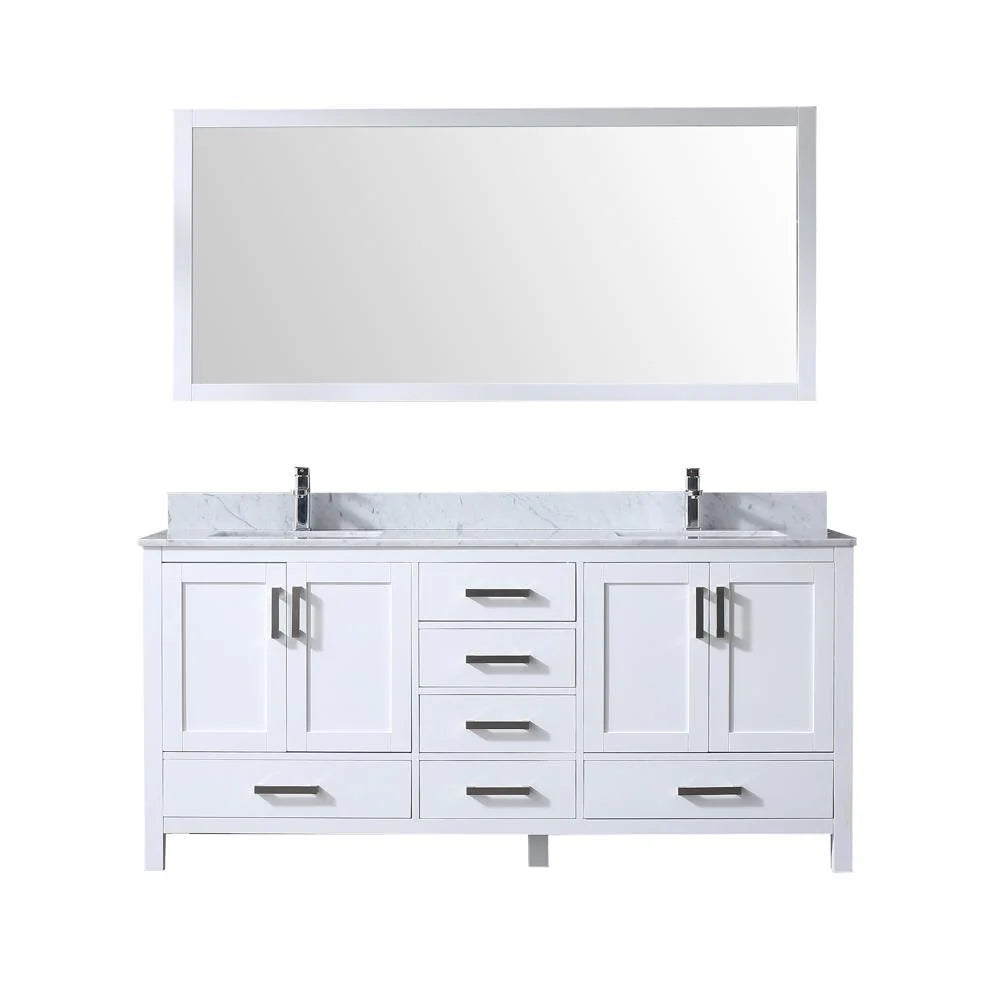 72" WHITE DOUBLE VANITY, WHITE CARRARA MARBLE