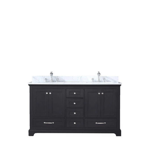 60" ESPRESSO DOUBLE VANITY, WHITE CARRARA MARBLE TOP