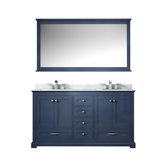 60" NAVY BLUE DOUBLE VANITY, WHITE CARRARA