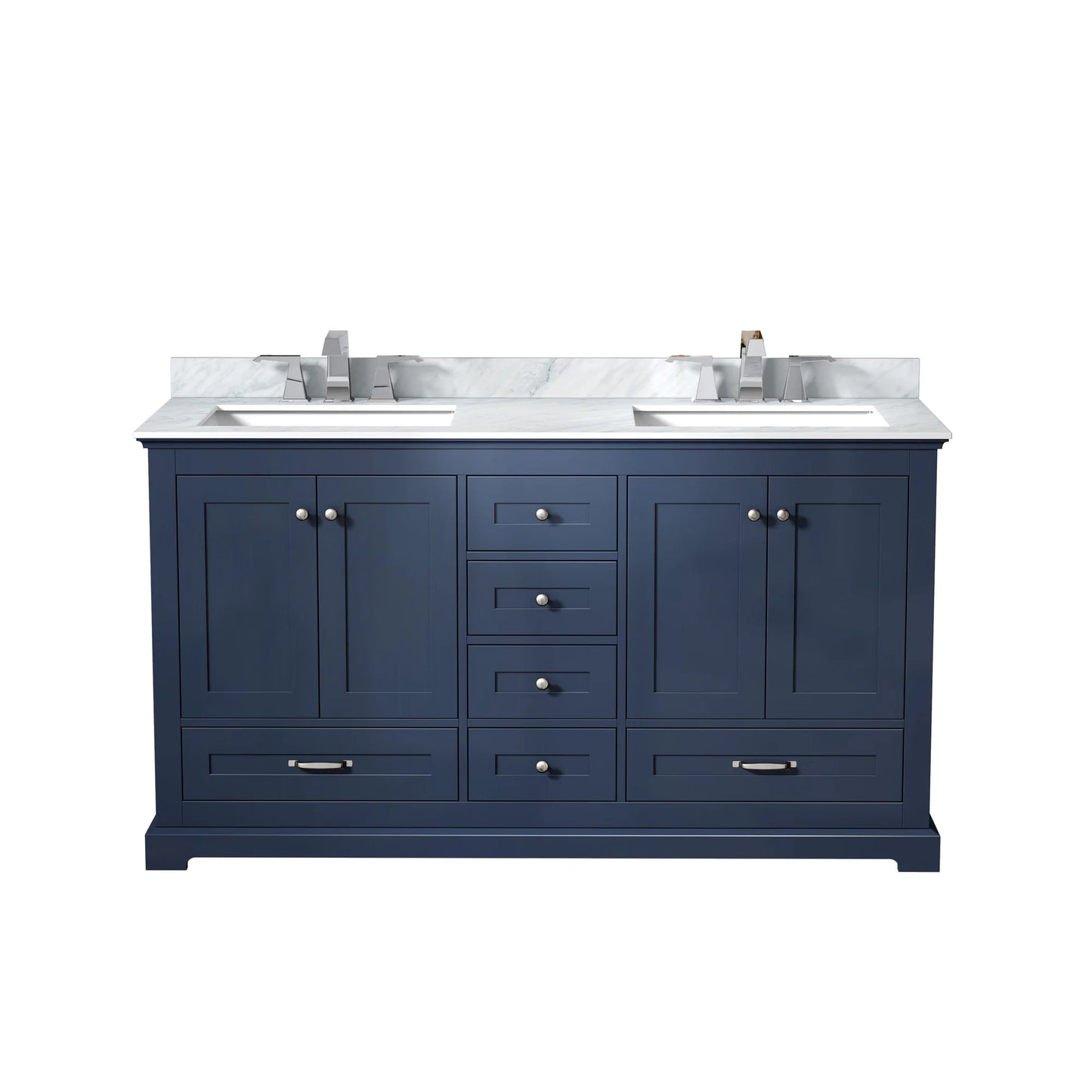 60" NAVY BLUE DOUBLE VANITY, WHITE CARRARA