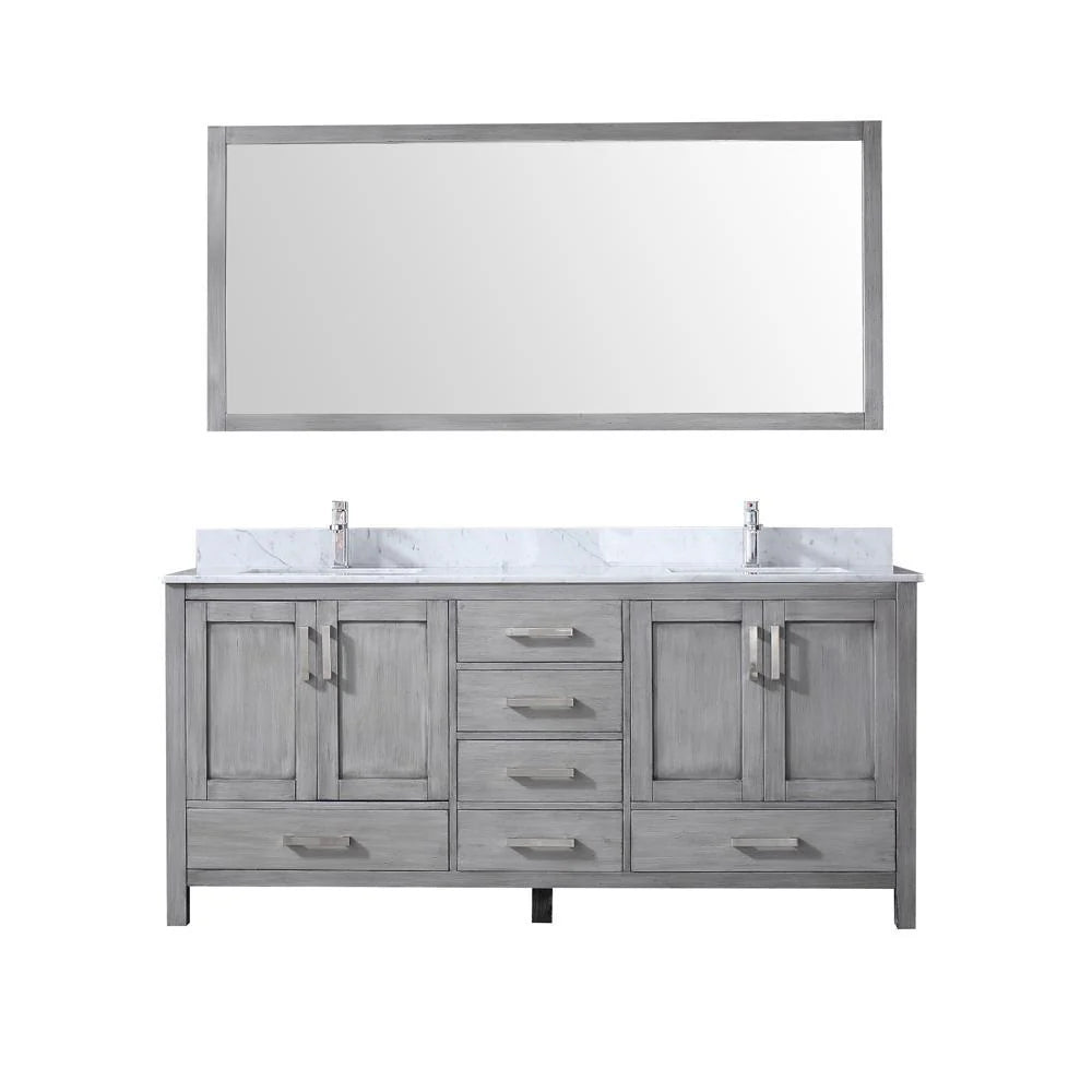 72" GREY DOUBLE VANITY, WHITE CARRARA MARBLE