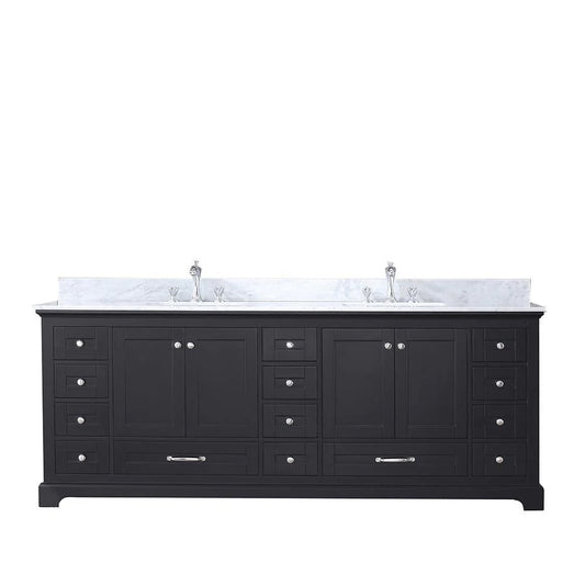 84" ESPRESSO DOUBLE VANITY, WHITE CARRARA MARBLE TOP