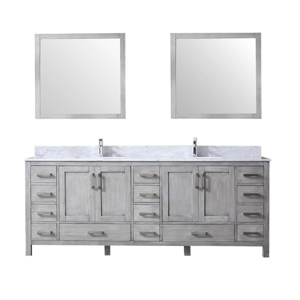 84" GREY DOUBLE VANITY, WHITE CARRARA MARBLE