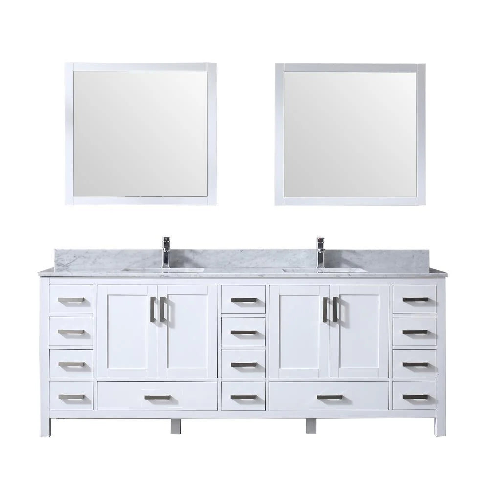 84" WHITE DOUBLE VANITY, WHITE CARRARA MARBLE