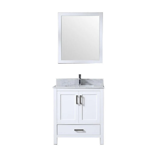 30" WHITE SINGLE VANITY, WHITE CARRARA MARBLE