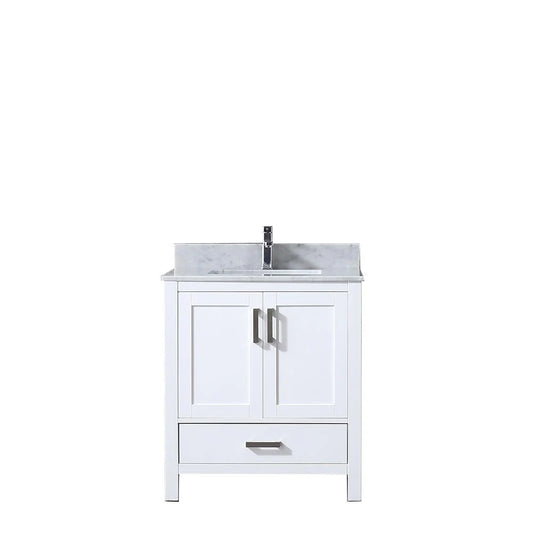 30" WHITE SINGLE VANITY, WHITE CARRARA MARBLE