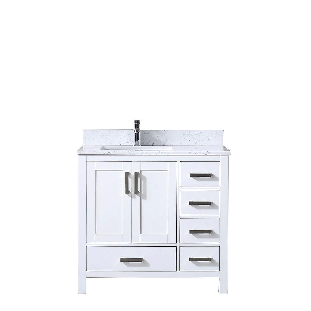 36" WHITE SINGLE VANITY, WHITE CARRARA MARBLE